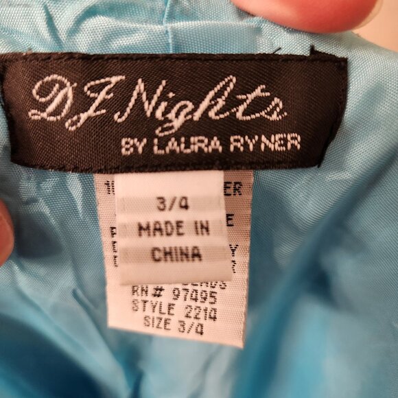 VINTAGE Y2K DZ Nights by Laura Ryner Aqua Beaded Formal Dress Gown Size 3/4 Prom - Picture 7 of 8